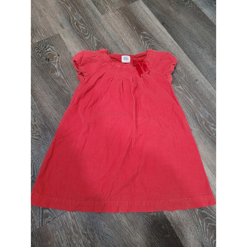 Mini Boden Corduroy Dress Red Velvet Bow Girls 5-6 Years Lined #8